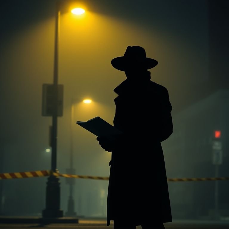 Detective investigating a crime scene reflecting the mystery and suspense of Return of the Spider
