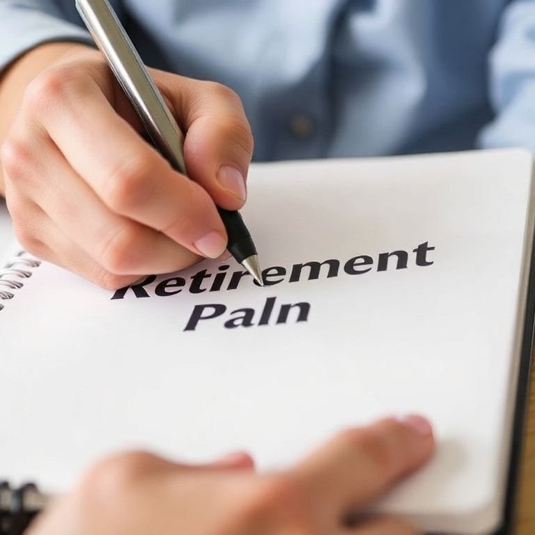 Person creating a retirement planning checklist in a notebook.